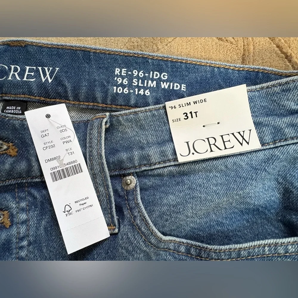 NWT, Tall J Crew Slim Wide Leg Jeans, Medium Wash, Button Fly, 31 Tall, 30” IS